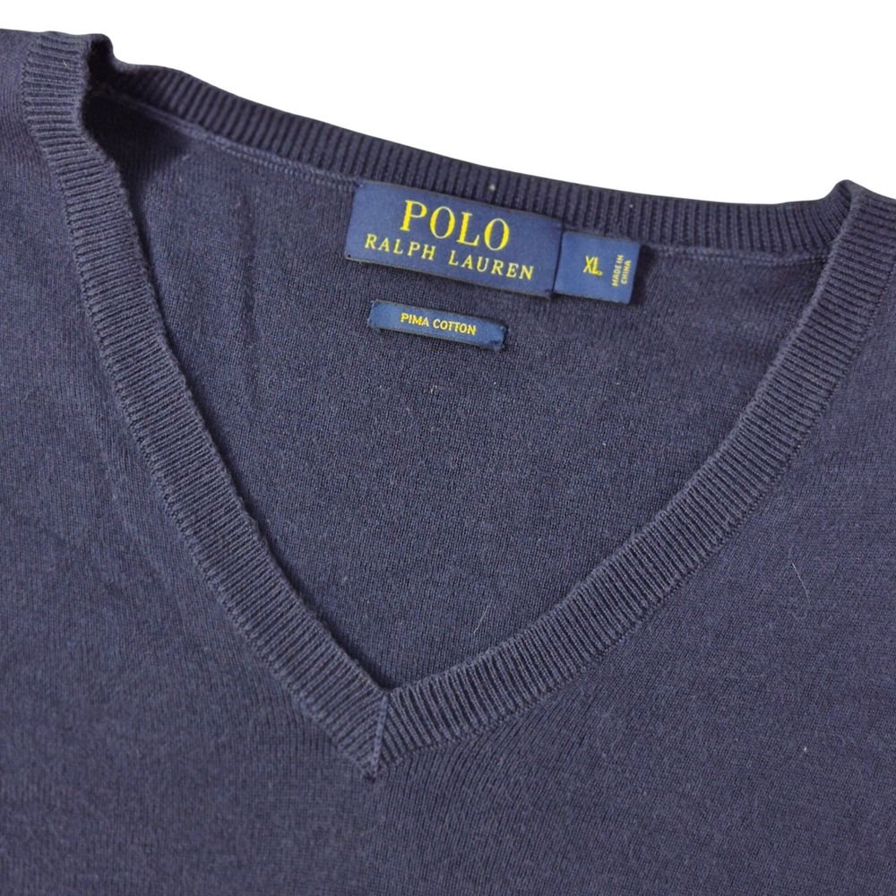 Polo Ralph Lauren Sweater Vest Mens XL Navy Blue Pima Cotton V-Neck Classic Pony